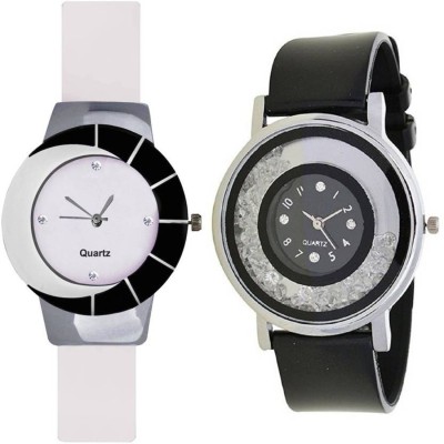 Gopal Retail Black white different design beautiful with movable crystals in dial fancy and attractive black women Watch  - For Girls   Watches  (Gopal Retail)