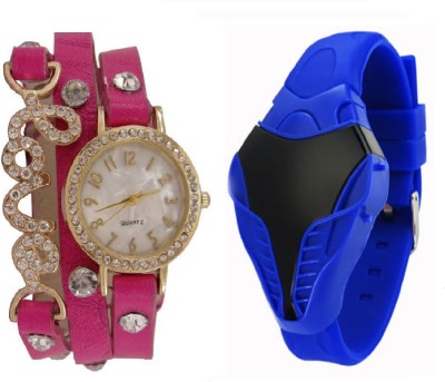 COSMIC blue cobra digital led boys watch with beautiful love pendent diamond studded ladies party wear Watch  - For Women   Watches  (COSMIC)