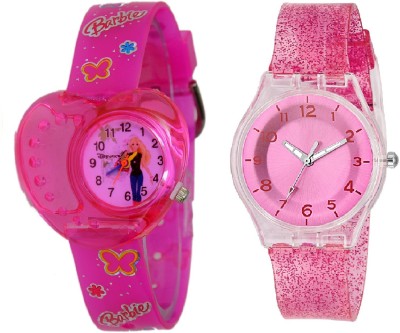 COSMIC HEARTS SHAPE PINK BARBIE GIRLS WATCH WITH XYZ-SPARKLING DARK PINK FEATHER OR LIGHT WEIGHT kids Watch  - For Girls   Watches  (COSMIC)