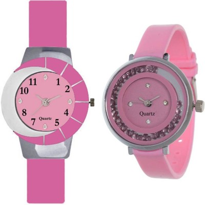 Gopal Retail Pink and white multicolor glass fancy glory and movable crystals in dial fancy and attractive pink women Watch  - For Girls   Watches  (Gopal Retail)