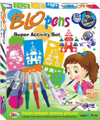 

Macngrid Blo Pens With 11 Reusable Stencils and 10 Sheets for Drawing, to Create Fantastic Airbrush Pictures | 2 in 1 Marker & Airbrush