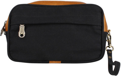 Zobello Genuine Leather and Dyed Canvas Toiletry Bag Multipurpose Bag(Black, 5 L)