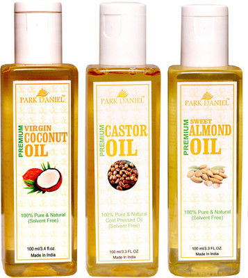 

Park Daniel Premium Virgin Coconut oil, Sweet Almond oil and Castor oil combo of 3 bottles of 100 ml(300ml)(300 ml)