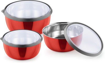 

Ideale Fresca 3 pcs Red Color Bowl Set with Transparent Lid Steel, Plastic Bowl Set(Red, Pack of 3)