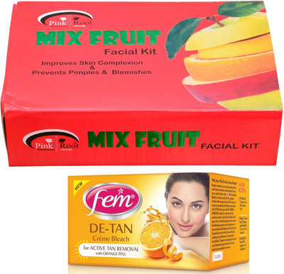 

Fem De-Tan Bleach, Pink Root Mix Fruit Facial Kit 83gm(Set of 2)