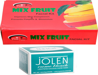 

Jolen Creme Bleach, Pink Root Mix Fruit Facial Kit 83gm(Set of 2)