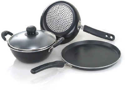 

Ideal 3 Pieces Set Pack Induction Bottom Cookware Set(Aluminium, 4 - Piece), Black;orange