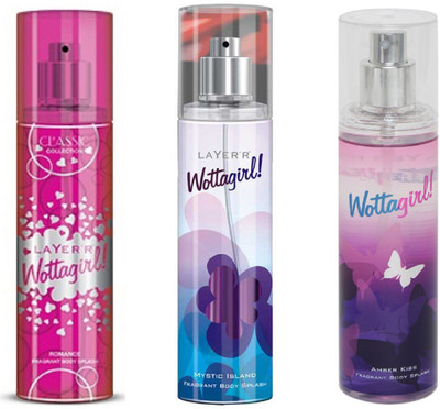 

LAYERR WOTTAGIRL AMBER KISS FRAGRANT BODY SPLASH + WOTTAGIRL MYSTIC ISLAND FRAGRANT BODY SPLASH + WOTTAGIRL ROMANCE FRAGRANT BODY SPLASH Body Spray - For Women(135 ml, Pack of 3)