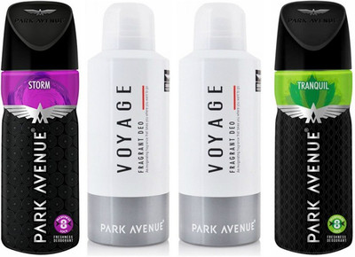 

Park Avenue 1 Storm and 2 Voyage and 1 Tranquil Deodorant Combo for Men (Pack of 4) Deodorant Spray - For Men(520 ml, Pack of 4)