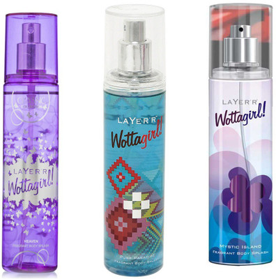 

LAYERR WOTTAGIRL MYSTIC ISLAND FRAGRANT BODY SPLASH + WOTTAGIRL PURE PARADISE FRAGRANT BODY SPLASH + WOTTAGIRL HEAVEN FRAGRANT BODY SPLASH Body Spray - For Women(135 ml, Pack of 3)