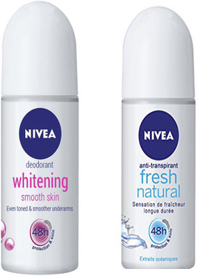 

Nivea WHITENING SMOOTH SKIN ROLL DEODORANT 50 ML + FRESH NATURAL ROLL ON DEODORANT 50 ML Deodorant Roll-on - For Men & Women(50 ml, Pack of 2)