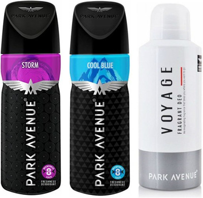 

Park Avenue 1 Storm and 1 Cool Blue and 1 Voyage Deodorant Combo for Men (Pack of 3) Deodorant Spray - For Men(390 ml, Pack of 3)
