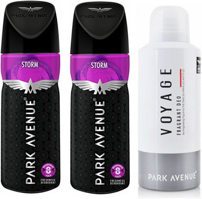 Park Avenue 2 Storm and 1 Voyage Deodorant Combo for Men (Pack of 3) Deodorant Spray - For Men(390 ml, Pack of 3)