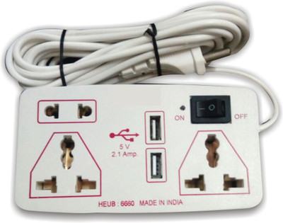 

S.Blaze Heavy Duty 5 in 1 USB Port Mini Power Strip Extension cord with ON / OFF switch and indicator 3-4m lengthy wire, 2 USB Port + 1 Two Pin Socket + 2 A Three Pin Socket
