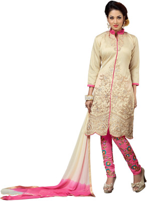 

Khushali Silk Self Design, Embroidered, Embellished Salwar Suit Dupatta Material(Un-stitched), Beige;pink