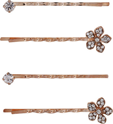 

Bijou Vertex Rose Gold Crystal Embellished Flower Hair Slides & Bobby Pins Pack of 4 Hair Clip(Gold)
