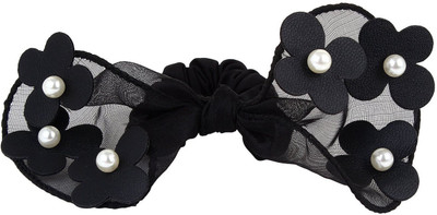 

FAYON Party Style Diva Black Bow Floral With Tiny Pearl Rubber Band(Black)