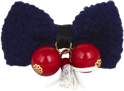 

FAYON Daily Casual Work Blue Woolen Bow With Red Pearl Rubber Band(Blue)