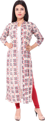 JR Print Women Printed Straight Kurta(Red, White, Grey)