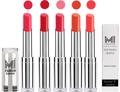 

MI Fashion Pout-Perfect Creamy Matte Lipstick Set in 5 Vibrant Colours(Magenta,Romantic Red,Mauve,Brick Red,Pink Wink)