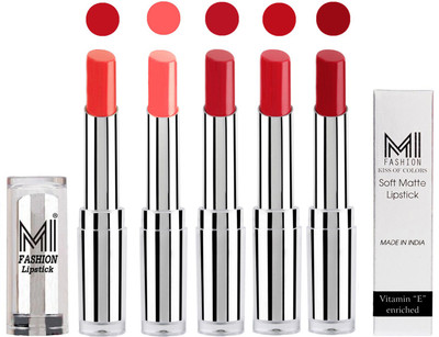 

MI Fashion Pout-Perfect Creamy Matte Lipstick Set in 5 Vibrant Colours(Orange Fever,Matelic Nude,Red Alert,Romantic Red,Dry Red)