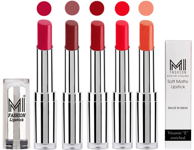 

MI Fashion Pout-Perfect Creamy Matte Lipstick Set in 5 Vibrant Colours(Dark Magenta,Maroon Rebel,Dry Red,Reddish Orange,Brick Red)