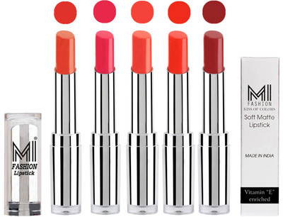 

MI Fashion Pout-Perfect Creamy Matte Lipstick Set in 5 Vibrant Colours(Brick Red,Magenta,Coral Glamour,Orange Crush,Brown Sugar)
