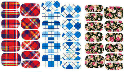 

STZ Set of 3 Plaid & Flower Nail Art Stickers(Multicolor)