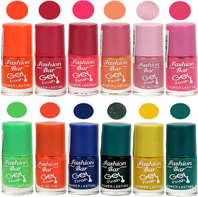 

Fashion Bar Stylish Color Nail polish Set 78 Multicolor(Pack of 12)