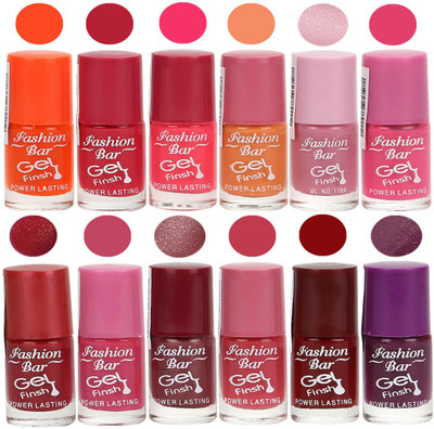 

Fashion Bar Stylish Color Nail polish Set 73 Multicolor(Pack of 12)