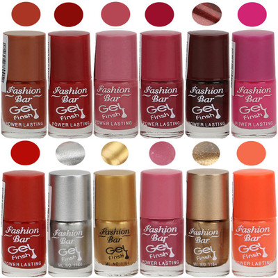

Fashion Bar Stylish Color Nail polish Set 86 Multicolor(Pack of 12)