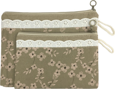 

Bag of Small Things Fabric Multipurpose Travel Pouch Set of 2 Brown Floral Cosmetic Bag(Brown)