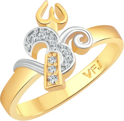 VIGHNAHARTA Trishul Om Alloy Cubic Zirconia Gold Plated Ring