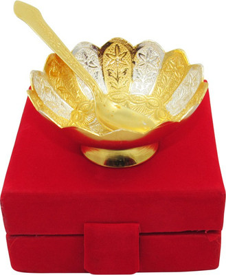 

GoldGiftIdeas Gold-Silver Plated Lotus Design Bowl Spoon Serving Set