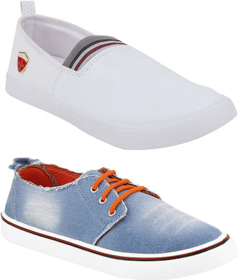 

Chevit Men's Combo Pack of 2 Denim Premium Loafers, Sneakers For Men(Multicolor, White & blue