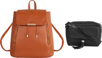

Lychee Bags Girls Casual Tan, Black PU Sling Bag, Black;tan