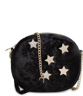 

LONDON RAG Women Casual Black Velvet Sling Bag