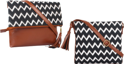 

Lychee Bags Girls Casual Black, White, Tan PU, Canvas Sling Bag, Black;tan;white
