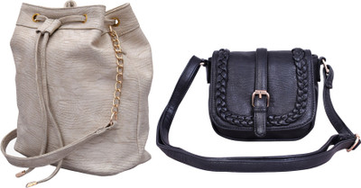 

Lychee Bags Girls Casual White, Black PU Sling Bag, Black;white
