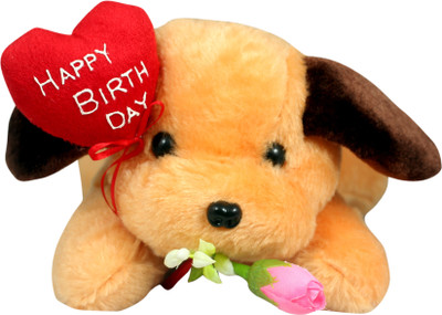 

Tickles Cute Puppy with Happy birthday message Stuffed Soft Plush Toy - 25 cm(Brown)