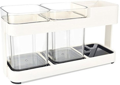 

SHAFIRE 2 Cups Toothbrush, Toothpaste Stand Holder, Kitchen & Bathroom Storage Organizer. Toothbrush Case