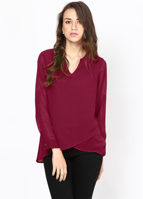 BESIVA Formal Full Sleeve Solid Women Maroon Top