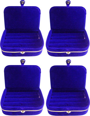 

Funkroo Pack of 4 blue ring folder Studs Tops jewelry cosmetic case Vanity Box makeup Vanity Box(Blue)