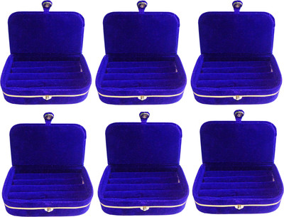 Funkroo Pack of 6 blue ring folder Studs Tops jewelry cosmetic case Vanity Box makeup Vanity Box(Blue)