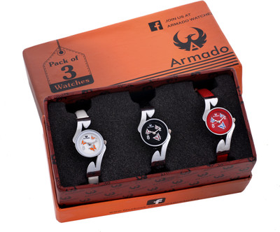 

Armado AR-03-WBR Combo of 3 Slim Dial Watch - For Girls