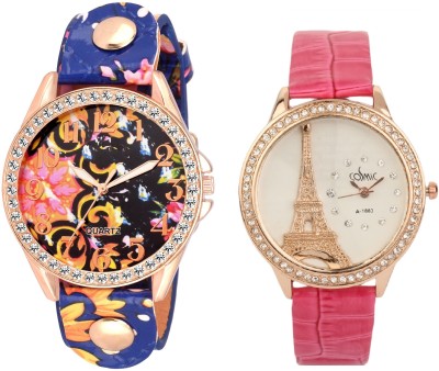 COSMIC SET OF 2 XYZ BLUE COLOR FLORAL WITH BIG SIZE DIAL -35 MM DIAMOND STUDDED LADIES PARTY WEAR Watch  - For Women   Watches  (COSMIC)