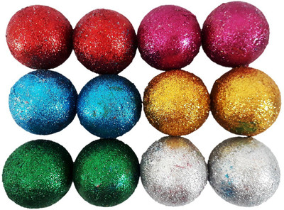 

DUS10 Christmas Xmas Tree Decorative Multicolor Signed Plastic Disco Balls/Christmas Tree unique Design Creative Hanging Ornaments Balls (Medium Size, 6 CM Dia, With Threads) - pack of 12 Balls Hanging Ornaments Pack of 12