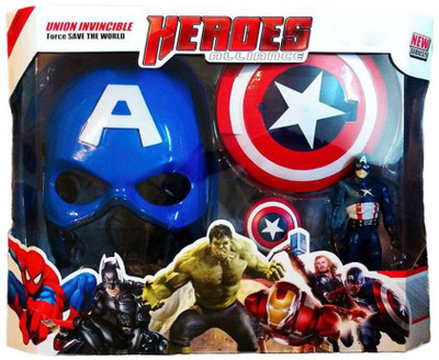 

Bonkerz Avengers 3 in 1 Gift set 1 Glove + 1 Mask + 1 Action Figure (CAPTAIN AMERICA)(Multicolor)