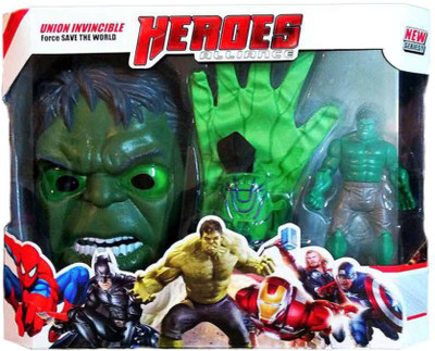 

Bonkerz Avengers 3 in 1 Gift set 1 Glove + 1 Mask + 1 Action Figure (HULK)(Multicolor)