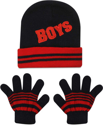 

Wonder Kids Cap & Gloves Baby Set(Black & Red)